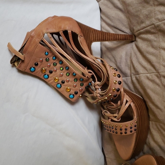 Nine West platform leather embelished heeled sandals - Picture 11 of 14
